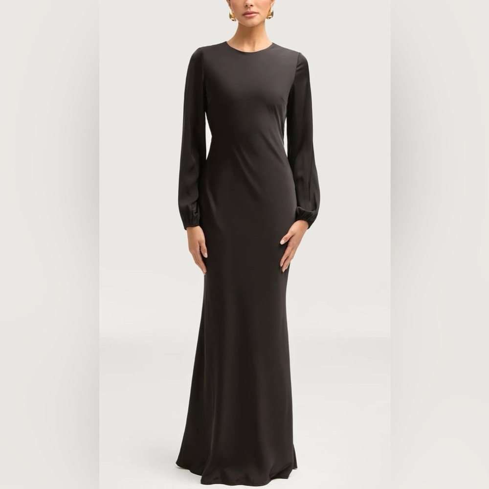 Black Satin Long Sleeve Dress